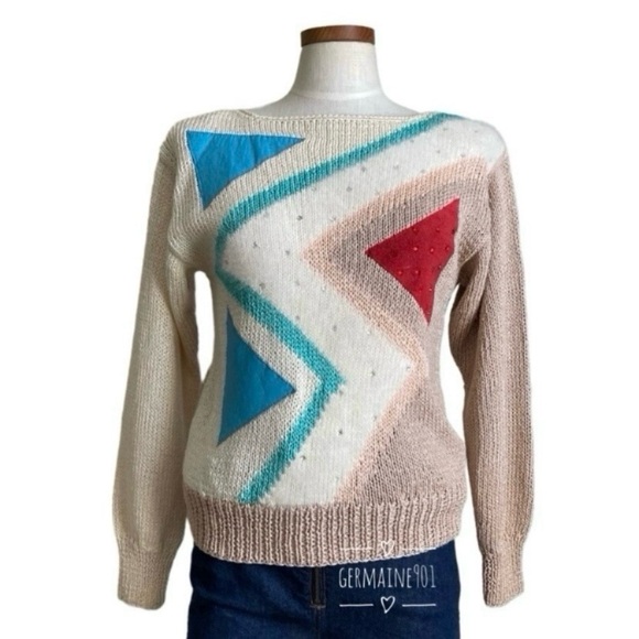 Nannell Sweaters - Vintage 80s Nannell Geometric Novelty Hand Knit Sweater Sz S